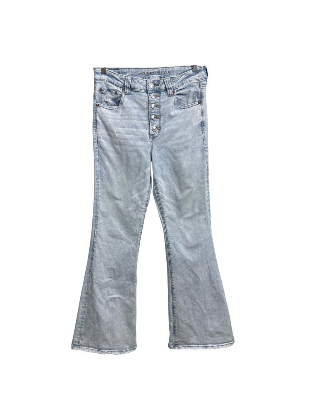 American Eagle High Rise Flare Jeans Size 12 Button Fly Stretch Denim